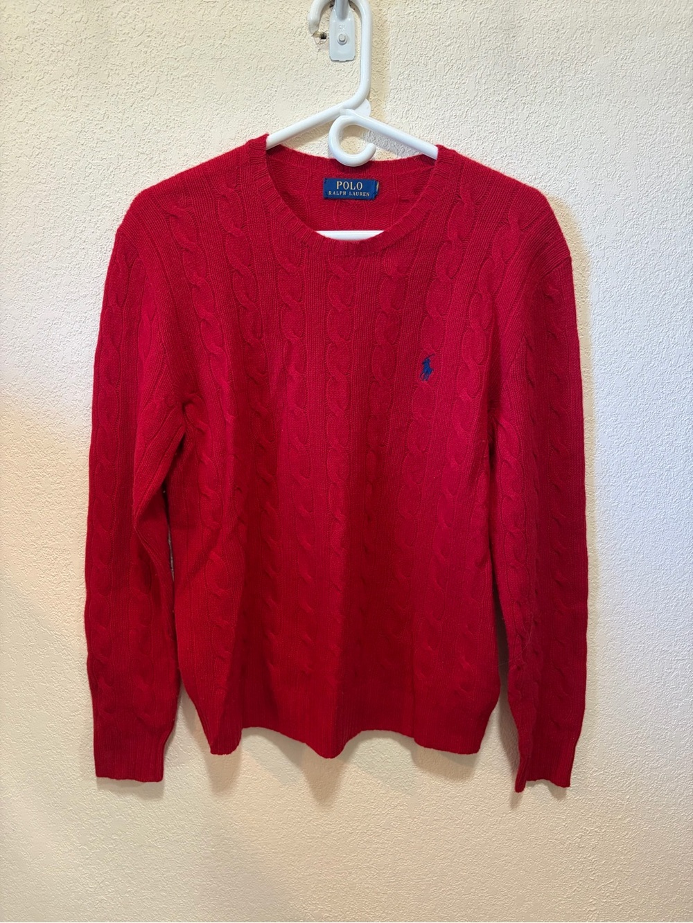 Vintage Polo Ralph Lauren Red Cable Knit Wool Cashmere Sweater Women’s M